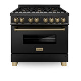 ZLINE Autograph Edition 36 in. 4.6 cu. ft. Legacy Dual Fuel Range with 6 Burner Gas Cooktop and Electric Convection Oven in Black Stainless Steel and Champagne Bronze Accents (RABZ-36-CB)