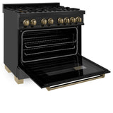 ZLINE Autograph Edition 36 in. 4.6 cu. ft. Legacy Dual Fuel Range with 6 Burner Gas Cooktop and Electric Convection Oven in Black Stainless Steel and Champagne Bronze Accents (RABZ-36-CB)