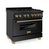 ZLINE Autograph Edition 36 in. 4.6 cu. ft. Legacy Dual Fuel Range with 6 Burner Gas Cooktop and Electric Convection Oven in Black Stainless Steel and Champagne Bronze Accents (RABZ-36-CB)