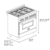 ZLINE 36 in. 4.6 cu. ft. Legacy Dual Fuel Range with 6 Burner Gas Cooktop and Electric Convection Oven in Satin Stainless Steel with Griddle (RAS-SN-GR-36)