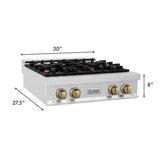 ZLINE Autograph Edition 30 in. Legacy Gas Rangetop with 4 Burners and Porcelain Cooktop in Satin Stainless Steel with Champagne Bronze Accents (RTSZ-30-CB)