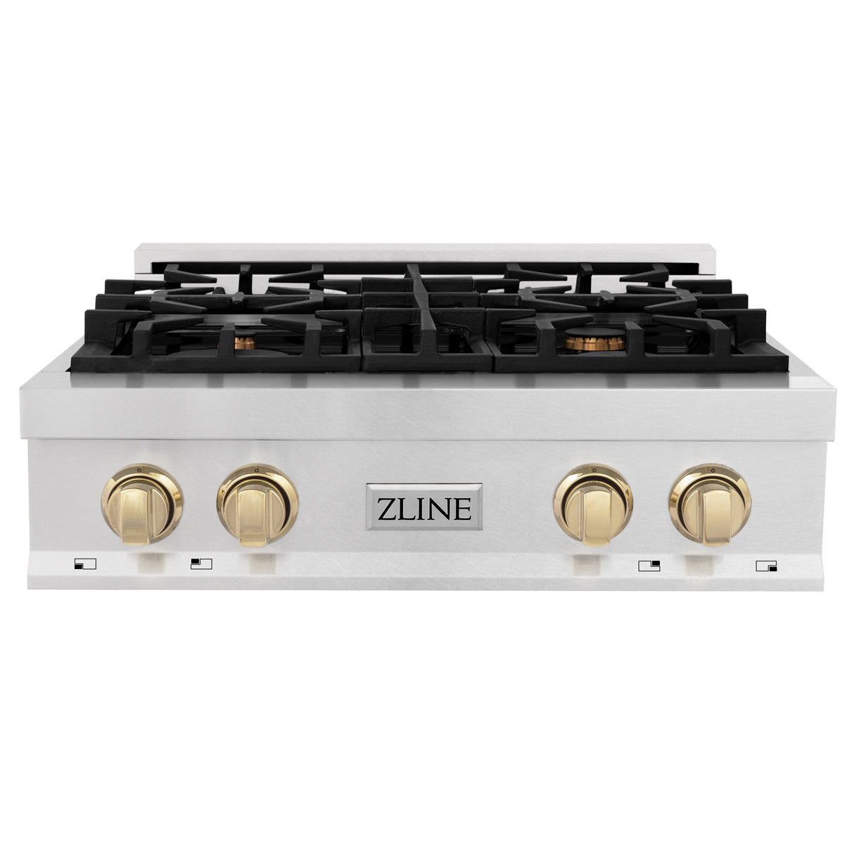 ZLINE Autograph Edition 30 in. Legacy Gas Rangetop with 4 Burners and Porcelain Cooktop in Satin Stainless Steel with Polished Gold Accents (RTSZ-30-G)