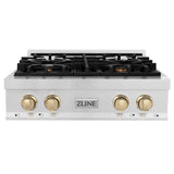 ZLINE Autograph Edition 30 in. Legacy Gas Rangetop with 4 Burners and Porcelain Cooktop in Satin Stainless Steel with Polished Gold Accents (RTSZ-30-G)
