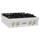 ZLINE Autograph Edition 30 in. Legacy Gas Rangetop with 4 Burners and Porcelain Cooktop in Satin Stainless Steel with Polished Gold Accents (RTSZ-30-G)