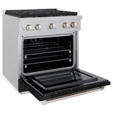ZLINE 30 in. 4.2 cu. ft. Paramount Dual Fuel Range with 4 Burner Gas Cooktop and Electric Convection Oven in Satin Stainless Steel with Black Matte Door (SDRS-BLM-30)