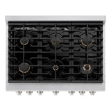ZLINE 36 in. 5.2 cu. ft. Paramount Dual Fuel Range with Gas Cooktop and Electric Convection Oven in Satin Stainless Steel with 6 Brass Burners (SDRS-BR-36)
