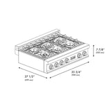 ZLINE 36 in. Legacy Gas Rangetop with 6 Brass Burners and Porcelain Cooktop in Satin Stainless Steel (RTS-BR-36)