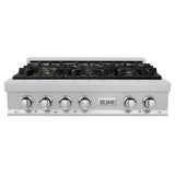ZLINE 36 in. Legacy Gas Rangetop with 6 Brass Burners and Porcelain Cooktop in Satin Stainless Steel with Griddle (RTS-BR-GR-36)