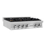 ZLINE 36 in. Legacy Gas Rangetop with 6 Brass Burners and Porcelain Cooktop in Satin Stainless Steel with Griddle (RTS-BR-GR-36)