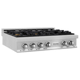 ZLINE 36 in. Legacy Gas Rangetop with 6 Brass Burners and Porcelain Cooktop in Satin Stainless Steel with Griddle (RTS-BR-GR-36)