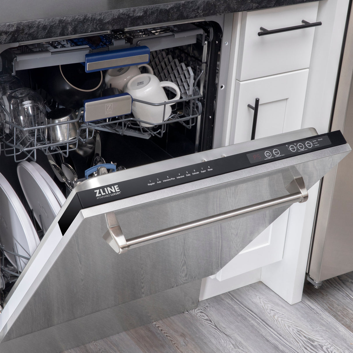 ZLINE 24 in. Tallac Series 3rd Rack Tall Tub Dishwasher with Satin Stainless Steel Panel and Stainless Steel Tub, 51dBa (DWV-SN-24)