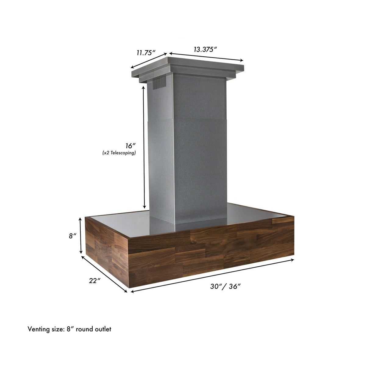 ZLINE 36 in. Remote Blower Ducted Designer Series Wooden Wall Mount Range Hood in Butcher Block (681W-RS-36-400)