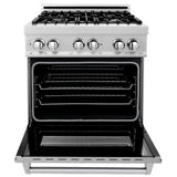 ZLINE 30 in. 4.0 cu. ft. Legacy Dual Fuel Range with Gas Cooktop and Electric Convection Oven in Satin Stainless Steel with 4 Brass Burners and Griddle (RAS-SN-BR-GR-30)