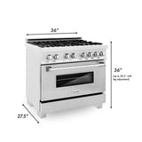 ZLINE 36 in. 4.6 cu. ft. Legacy Dual Fuel Range with 6 Burner Gas Cooktop and Electric Convection Oven in Satin Stainless Steel with Griddle (RAS-SN-GR-36)
