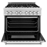 ZLINE 36 in. 4.6 cu. ft. Legacy Dual Fuel Range with 6 Burner Gas Cooktop and Electric Convection Oven in Satin Stainless Steel with Griddle (RAS-SN-GR-36)