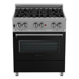 ZLINE 30 in. 4.0 cu. ft. Legacy Dual Fuel Range with 4 Burner Gas Cooktop and Electric Convection Oven in Satin Stainless Steel and Black Matte Door (RAS-BLM-30)