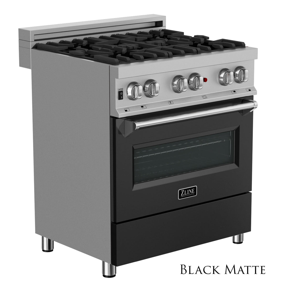 ZLINE 30 in. 4.0 cu. ft. Legacy Dual Fuel Range with 4 Burner Gas Cooktop and Electric Convection Oven in Satin Stainless Steel and Black Matte Door (RAS-BLM-30)