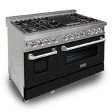 ZLINE 48 in. 6.0 cu. ft. Legacy Dual Fuel Range with 7 Burner Gas Cooktop and 2 Electric Ovens in Satin Stainless Steel and Black Matte Doors (RAS-BLM-48)