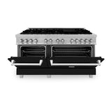 ZLINE 60 in. 7.4 cu. ft. Legacy Dual Fuel Range with 9 Burner Gas Cooktop and 2 Electric Convection Ovens in Satin Stainless Steel and Black Matte Doors (RAS-BLM-60)