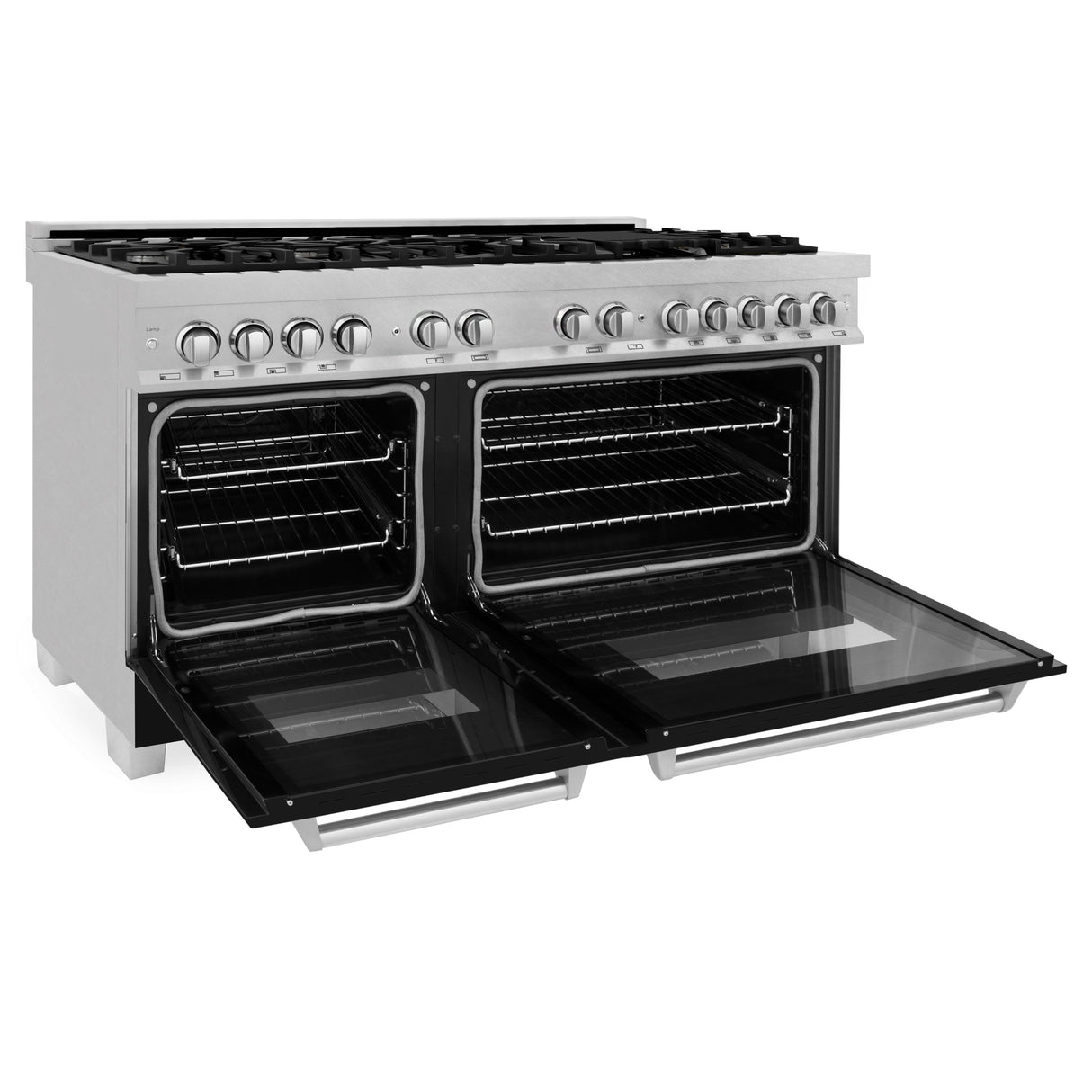 ZLINE 60 in. 7.4 cu. ft. Legacy Dual Fuel Range with 9 Burner Gas Cooktop and 2 Electric Convection Ovens in Satin Stainless Steel and Black Matte Doors (RAS-BLM-60)