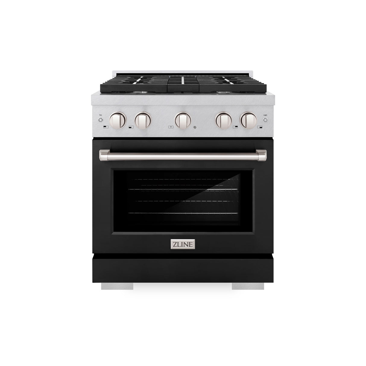 ZLINE 30 in. 4.2 cu. ft. Paramount Dual Fuel Range with 4 Burner Gas Cooktop and Electric Convection Oven in Satin Stainless Steel with Black Matte Door (SDRS-BLM-30)