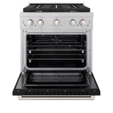 ZLINE 30 in. 4.2 cu. ft. Paramount Dual Fuel Range with 4 Burner Gas Cooktop and Electric Convection Oven in Satin Stainless Steel with Black Matte Door (SDRS-BLM-30)