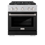 ZLINE 30 in. 4.2 cu. ft. Paramount Dual Fuel Range with 4 Burner Gas Cooktop and Electric Convection Oven in Satin Stainless Steel with Black Matte Door (SDRS-BLM-30)