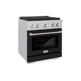 ZLINE 30 in. 4.2 cu. ft. Paramount Dual Fuel Range with 4 Burner Gas Cooktop and Electric Convection Oven in Satin Stainless Steel with Black Matte Door (SDRS-BLM-30)