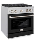 ZLINE 30 in. 4.2 cu. ft. Paramount Dual Fuel Range with 4 Burner Gas Cooktop and Electric Convection Oven in Satin Stainless Steel with Black Matte Door (SDRS-BLM-30)