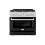 ZLINE 36 in. 5.2 cu. ft. Paramount Dual Fuel Range with 6 Burner Gas Cooktop and Electric Convection Oven in Satin Stainless Steel with Black Matte Door (SDRS-BLM-36)