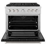 ZLINE 36 in. 5.2 cu. ft. Paramount Dual Fuel Range with 6 Burner Gas Cooktop and Electric Convection Oven in Satin Stainless Steel with Black Matte Door (SDRS-BLM-36)