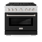 ZLINE 36 in. 5.2 cu. ft. Paramount Dual Fuel Range with 6 Burner Gas Cooktop and Electric Convection Oven in Satin Stainless Steel with Black Matte Door (SDRS-BLM-36)