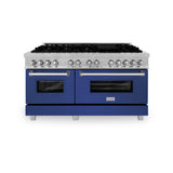 ZLINE 60 in. 7.4 cu. ft. Legacy Dual Fuel Range with 9 Burner Gas Cooktop and 2 Electric Convection Ovens in Satin Stainless Steel and Blue Matte Doors (RAS-BM-60)
