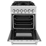 ZLINE 24 in. 2.8 cu. ft. Legacy Dual Fuel Range with 4 Burner Gas Cooktop and Electric Convection Oven in Stainless Steel with Satin Stainless Steel Door (RA-SN-24)