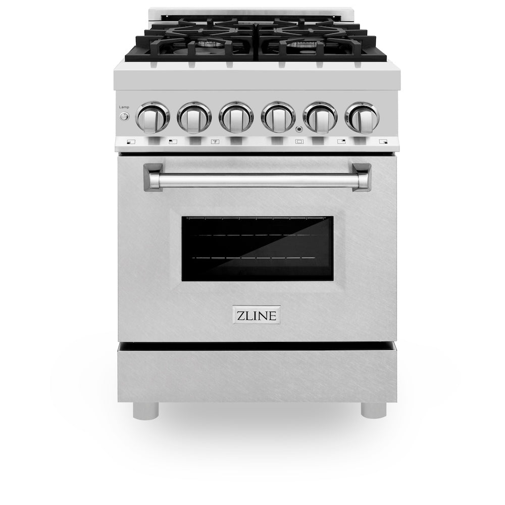 ZLINE 24 in. 2.8 cu. ft. Legacy Dual Fuel Range with 4 Burner Gas Cooktop and Electric Convection Oven in Stainless Steel with Satin Stainless Steel Door (RA-SN-24)