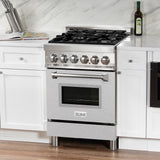 ZLINE 24 in. 2.8 cu. ft. Legacy Dual Fuel Range with 4 Burner Gas Cooktop and Electric Convection Oven in Stainless Steel with Satin Stainless Steel Door (RA-SN-24)