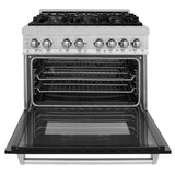 ZLINE 36 in. 4.6 cu. ft. Legacy Dual Fuel Range with 6 Burner Gas Cooktop and Electric Convection Oven in Satin Stainless Steel and Black Matte Door (RAS-BLM-36)