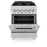 ZLINE 24 in. 2.8 cu. ft. Legacy Dual Fuel Range with 4 Burner Gas Cooktop and Electric Convection Oven in Satin Stainless Steel (RAS-SN-24)
