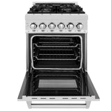 ZLINE 24 in. 2.8 cu. ft. Legacy Dual Fuel Range with 4 Burner Gas Cooktop and Electric Convection Oven in Satin Stainless Steel (RAS-SN-24)
