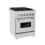 ZLINE 24 in. 2.8 cu. ft. Legacy Dual Fuel Range with 4 Burner Gas Cooktop and Electric Convection Oven in Satin Stainless Steel (RAS-SN-24)