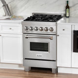 ZLINE 24 in. 2.8 cu. ft. Legacy Dual Fuel Range with 4 Burner Gas Cooktop and Electric Convection Oven in Satin Stainless Steel (RAS-SN-24)