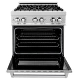 ZLINE 30 in. 4.0 cu. ft. Legacy Dual Fuel Range with 4 Burner Gas Cooktop and Electric Convection Oven in Satin Stainless Steel (RAS-SN-30)