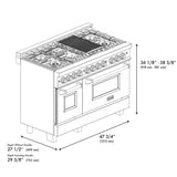 ZLINE 48 in. 6.0 cu. ft. Legacy Dual Fuel Range with 7 Burner Gas Cooktop and 2 Electric Ovens in Satin Stainless Steel (RAS-SN-48)