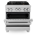 ZLINE 30 in. 4.0 cu. ft. Legacy Dual Fuel Range with Gas Cooktop and Electric Convection Oven in Satin Stainless Steel with 4 Brass Burners (RAS-SN-BR-30)