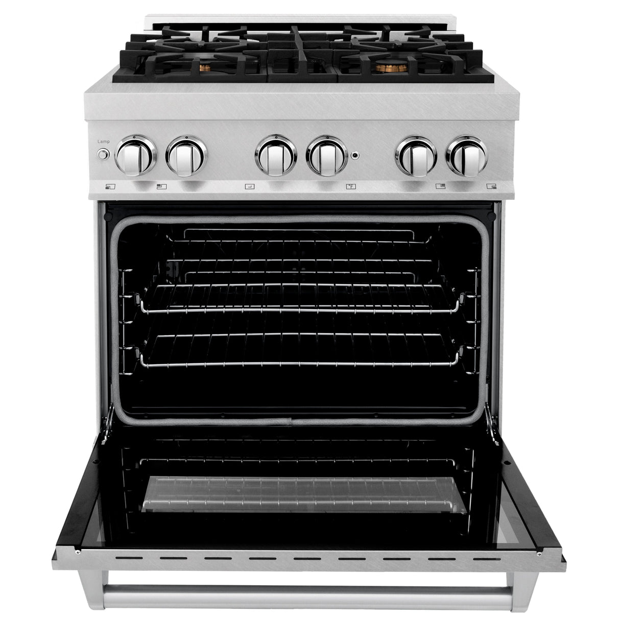 ZLINE 30 in. 4.0 cu. ft. Legacy Dual Fuel Range with Gas Cooktop and Electric Convection Oven in Satin Stainless Steel with 4 Brass Burners (RAS-SN-BR-30)