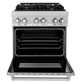 ZLINE 30 in. 4.0 cu. ft. Legacy Dual Fuel Range with Gas Cooktop and Electric Convection Oven in Satin Stainless Steel with 4 Brass Burners (RAS-SN-BR-30)