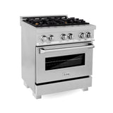 ZLINE 30 in. 4.0 cu. ft. Legacy Dual Fuel Range with Gas Cooktop and Electric Convection Oven in Satin Stainless Steel with 4 Brass Burners (RAS-SN-BR-30)