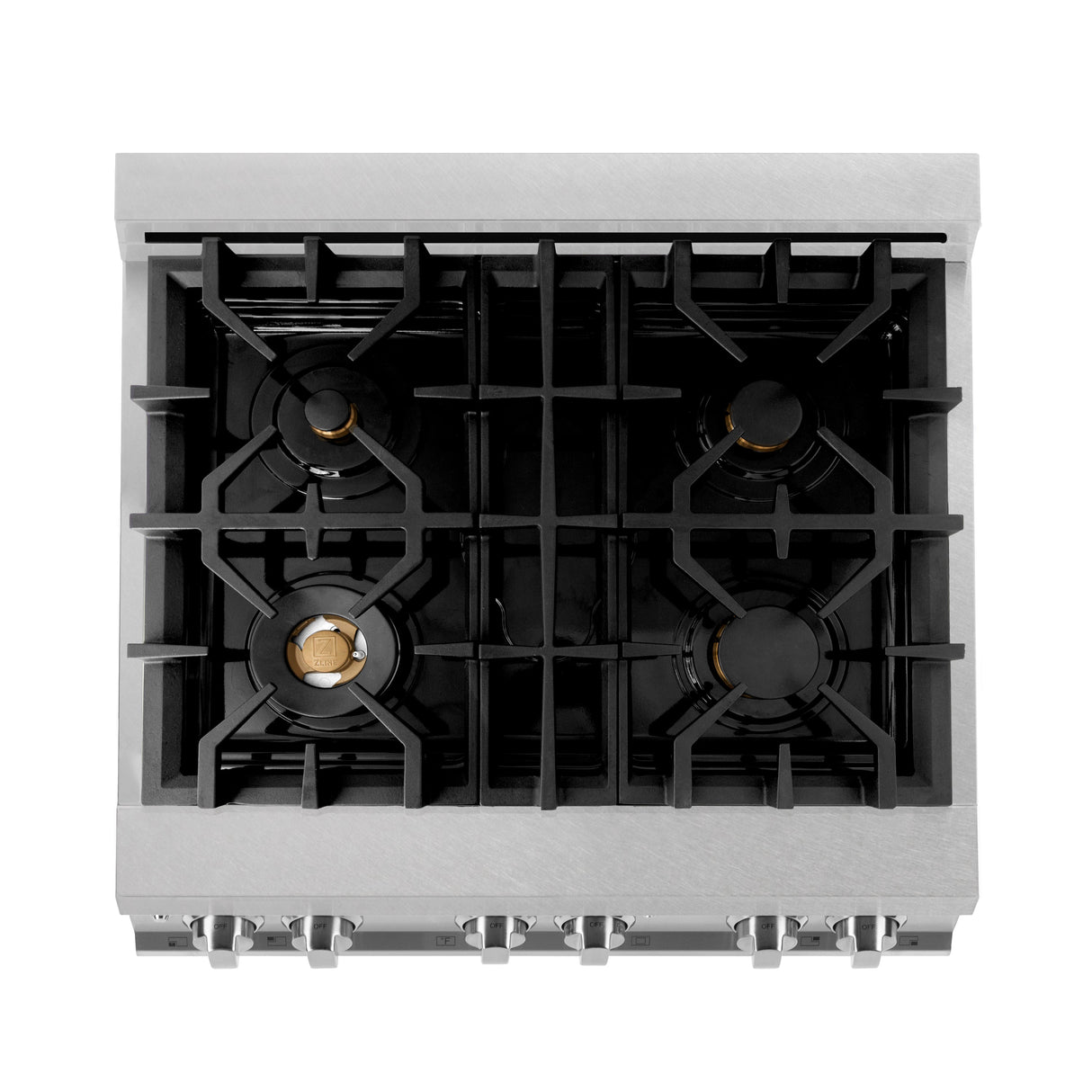 ZLINE 30 in. 4.0 cu. ft. Legacy Dual Fuel Range with Gas Cooktop and Electric Convection Oven in Satin Stainless Steel with 4 Brass Burners (RAS-SN-BR-30)