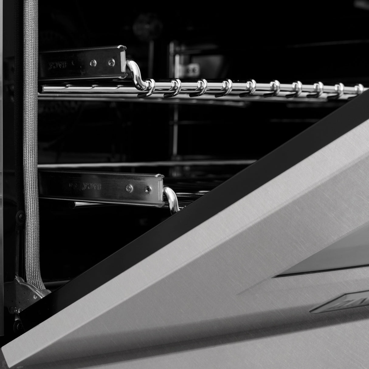 ZLINE 48 in. 6.0 cu. ft. Legacy Dual Fuel Range with Gas Cooktop and 2 Electric Ovens in Satin Stainless Steel with 6 Brass Burners (RAS-SN-BR-48)