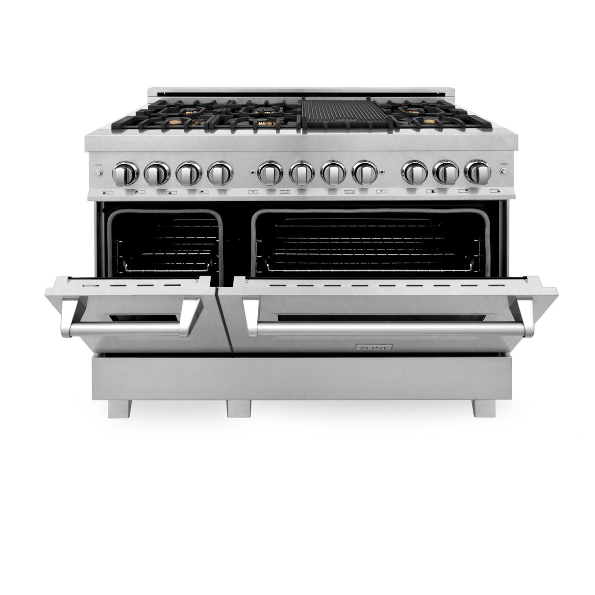 ZLINE 48 in. 6.0 cu. ft. Legacy Dual Fuel Range with Gas Cooktop and 2 Electric Ovens in Satin Stainless Steel with 6 Brass Burners (RAS-SN-BR-48)
